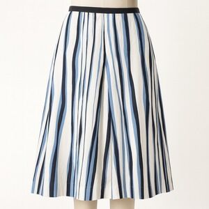 Talbots Y2K Striped 100% Cotton Midi Skirt Size 12 Blue White Preppy Coastal
